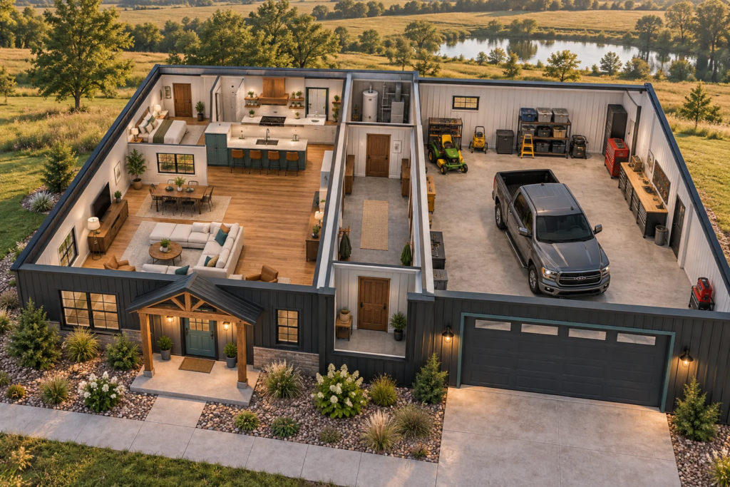 Illustrative construction image for The Best Room in Your Barndominium Might Be Between the Home and Shop