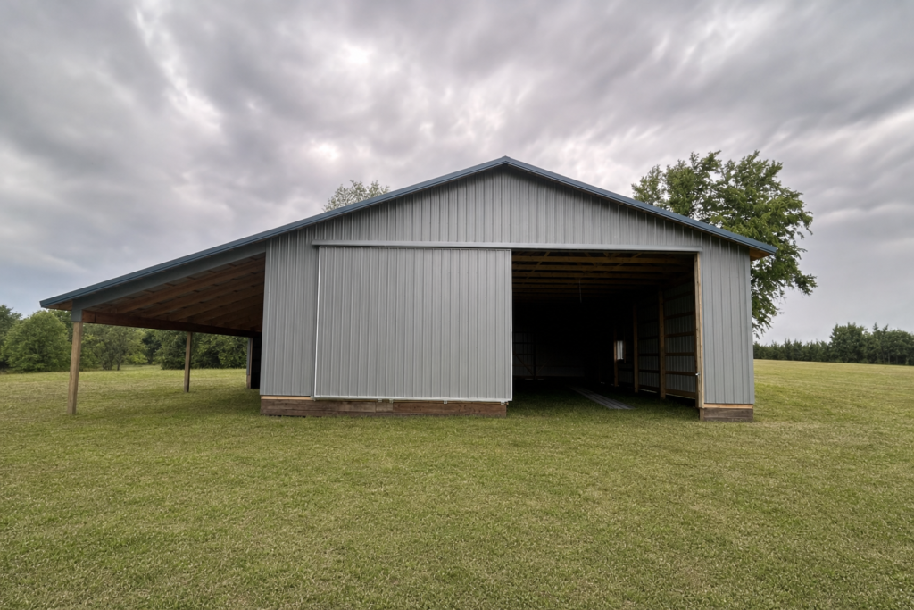 Custom Pole Shed in the Country with Lean-To — project photograph