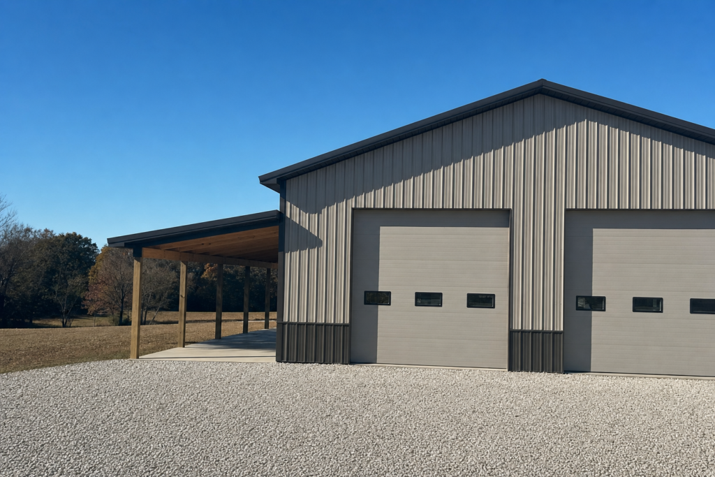 Ash Gray Multi-Bay Workshop completed project view — Edited project photograph