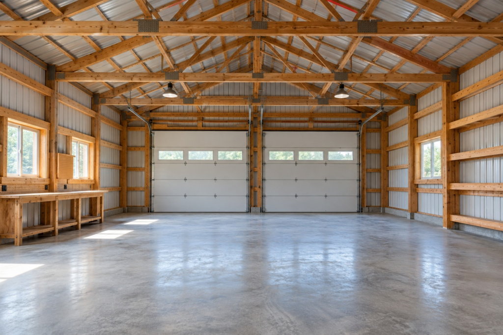 Illustrative construction image for Pole Barn, Shop, or Garage: Choose a Layout That Works
